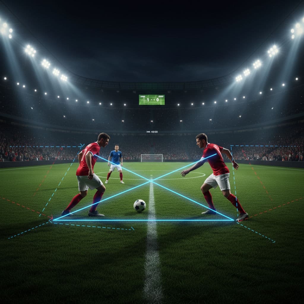 Professional football players demonstrating possession football passing tactics on the pitch